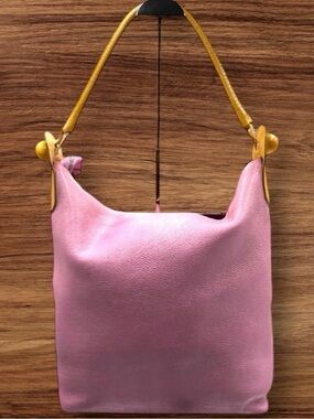 Furla Piper Pink Pebbled Leather Hobo Bag Italy Colorblock Shoulder Bag GUC